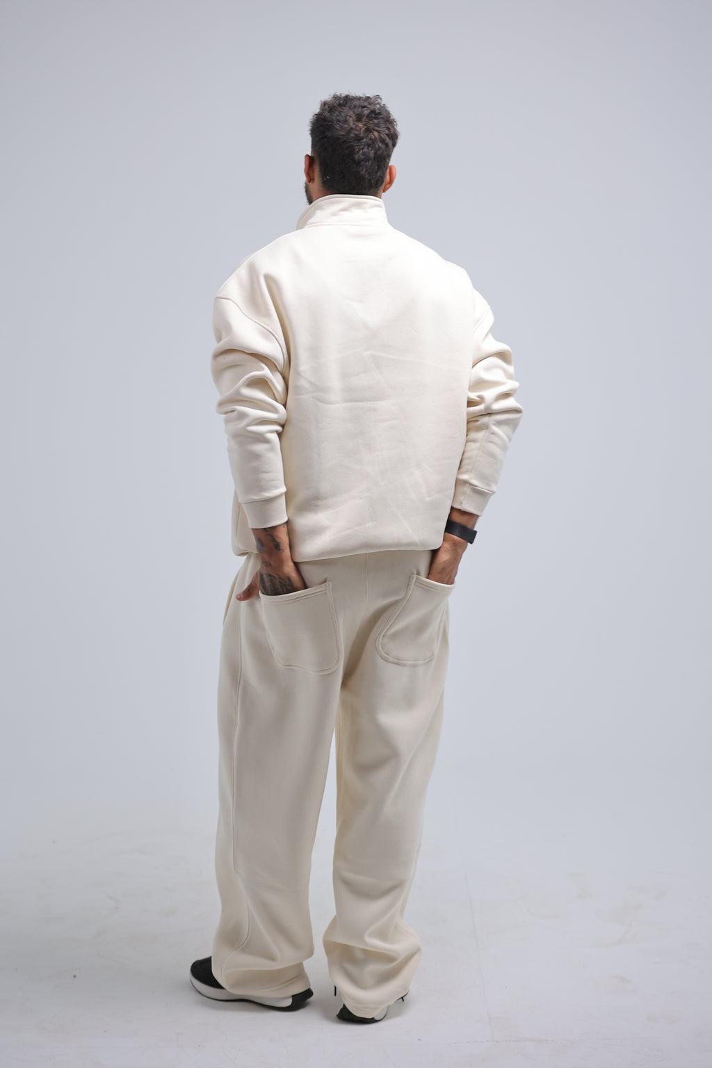 Beige Cream Quarter Zip Winter Set