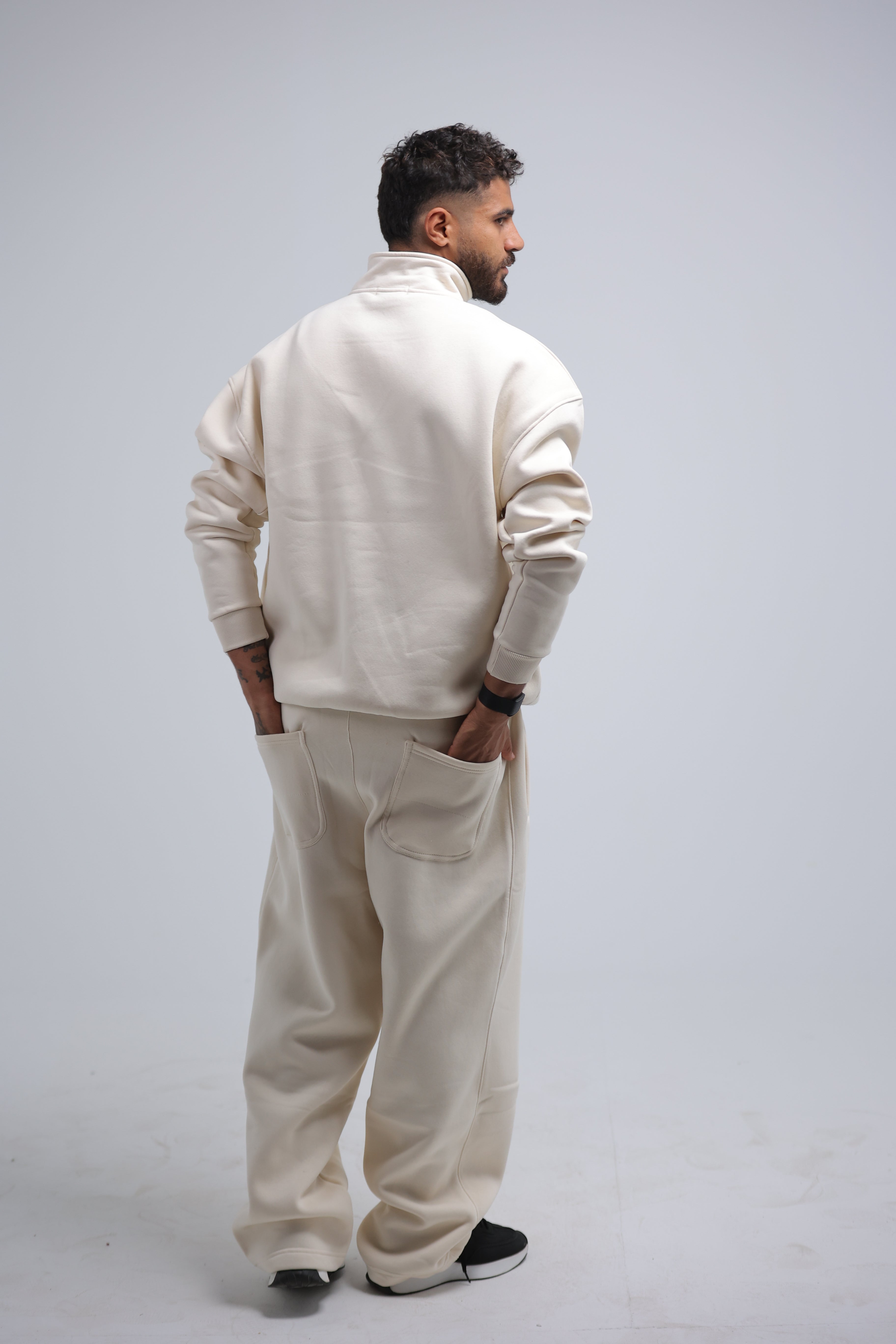 Beige Cream Quarter Zip Winter Set