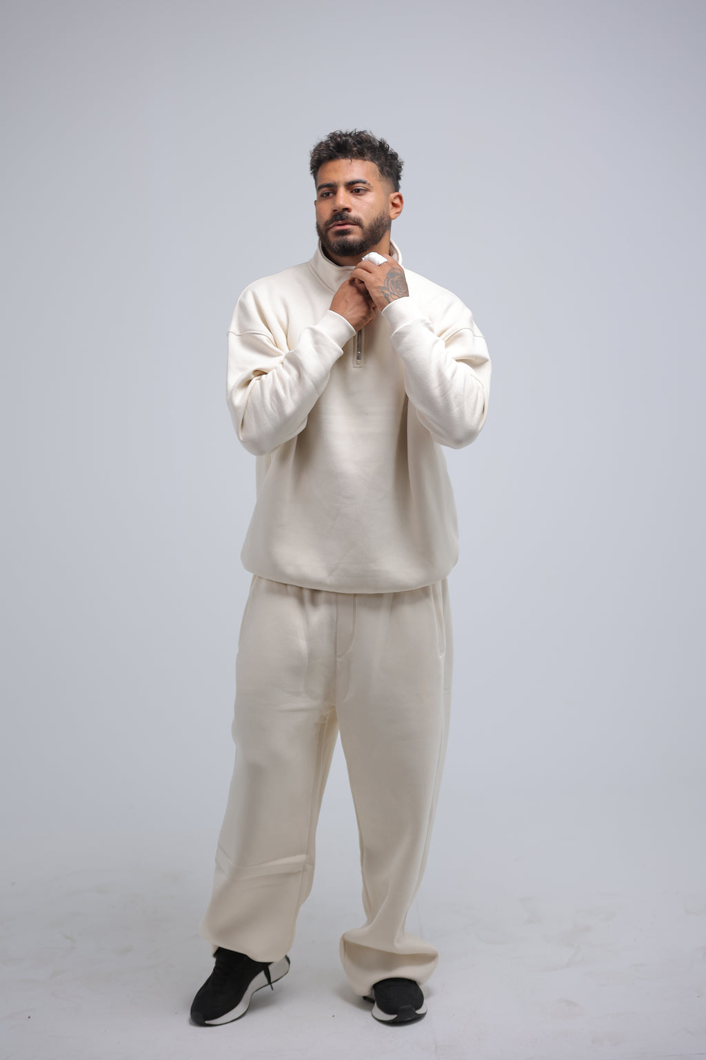 Beige Cream Quarter Zip Winter Set