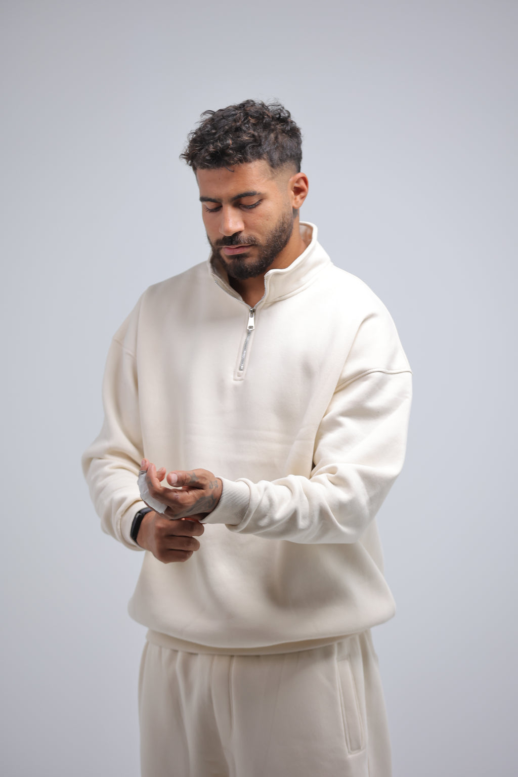 Beige Cream Quarter Zip Winter Set