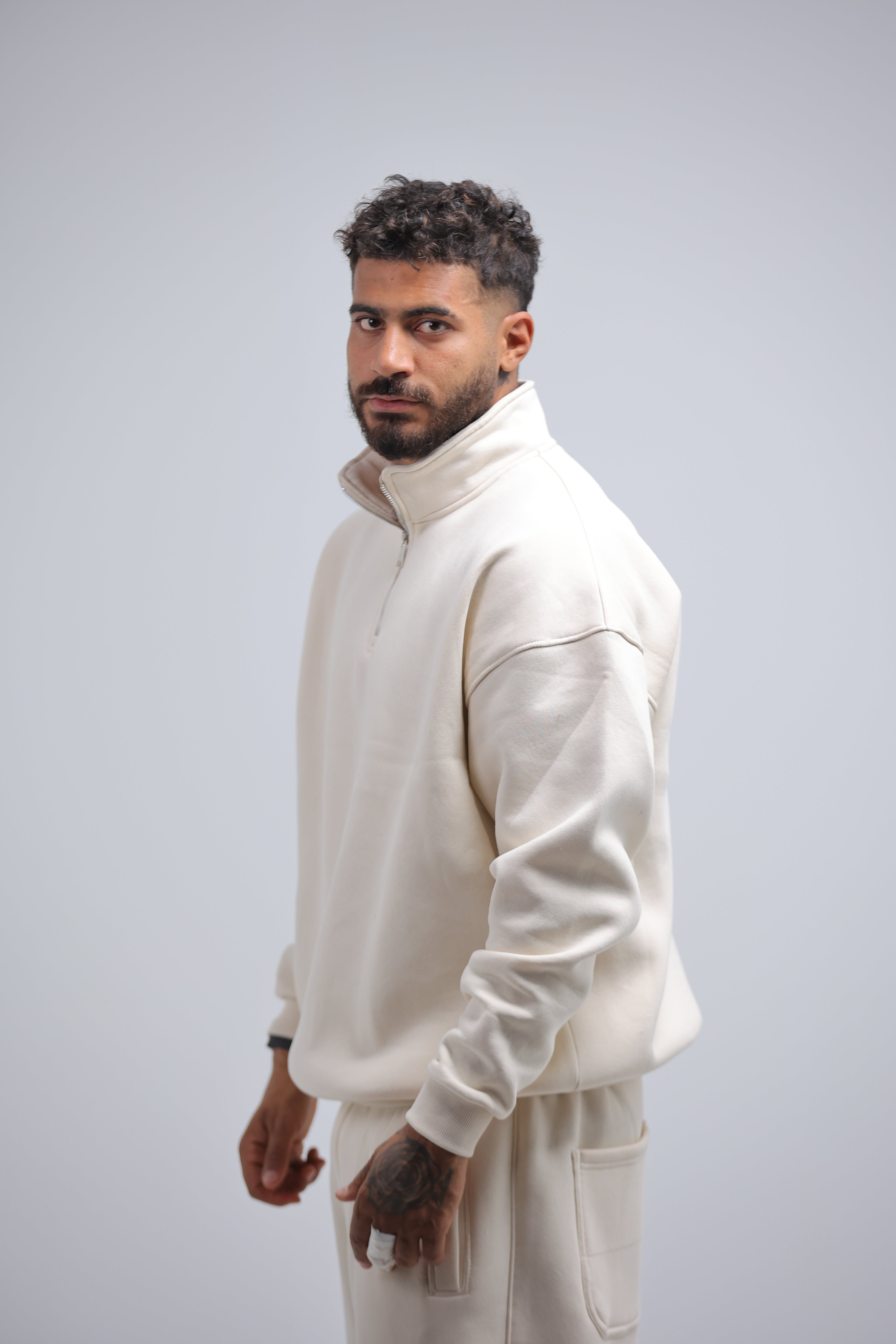 Beige Cream Quarter Zip Winter Set