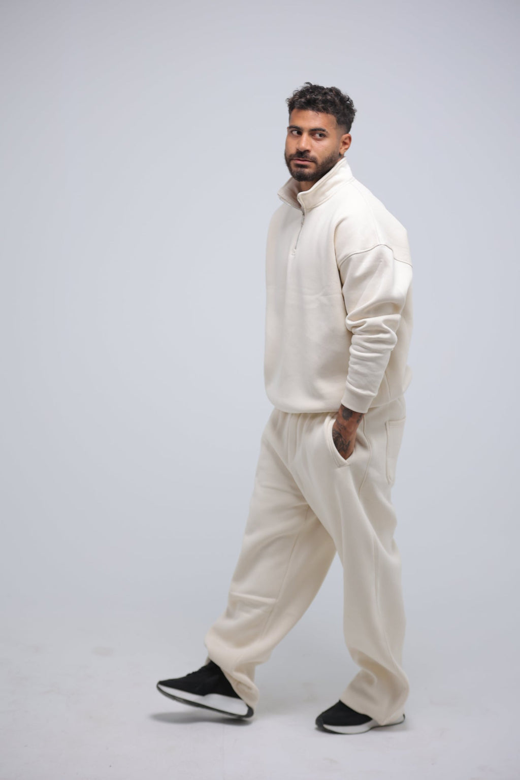 Beige Cream Quarter Zip Winter Set