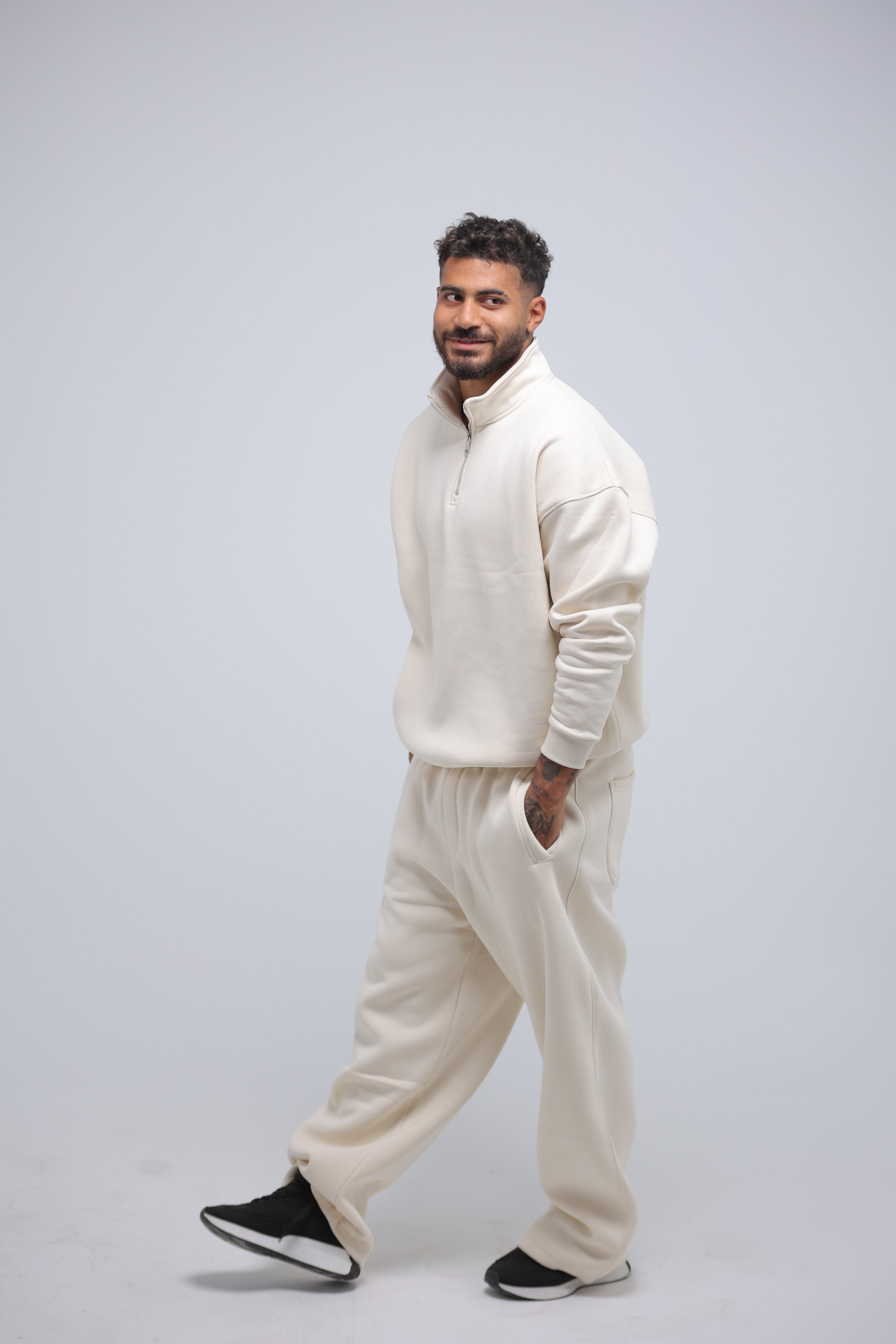 Beige Cream Quarter Zip Winter Set