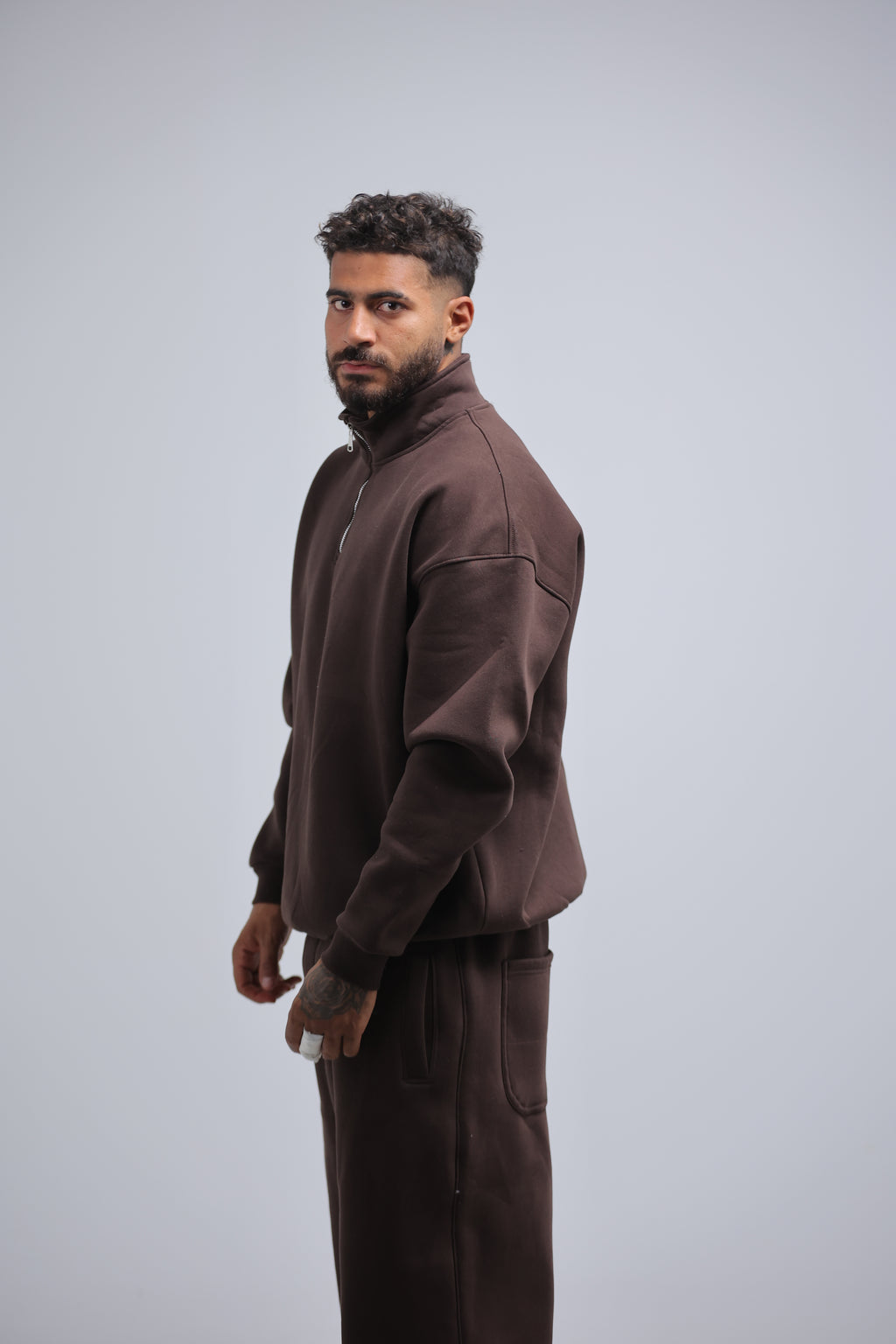 Brown Quarter Zip Winter Set