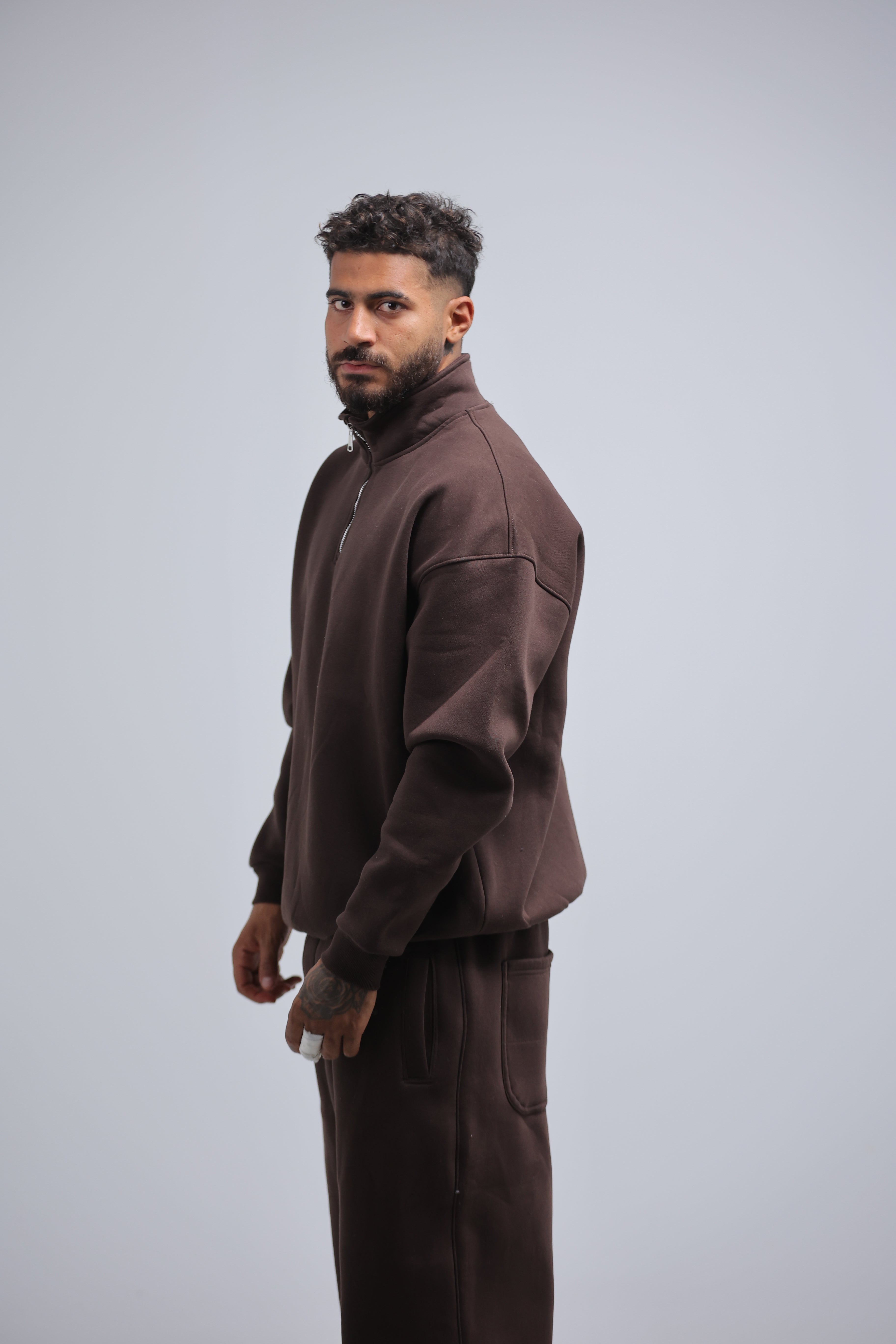 Brown Quarter Zip Winter Set