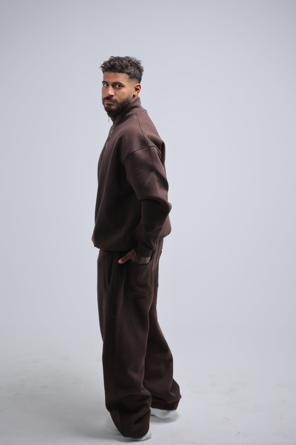 Brown Quarter Zip Winter Set