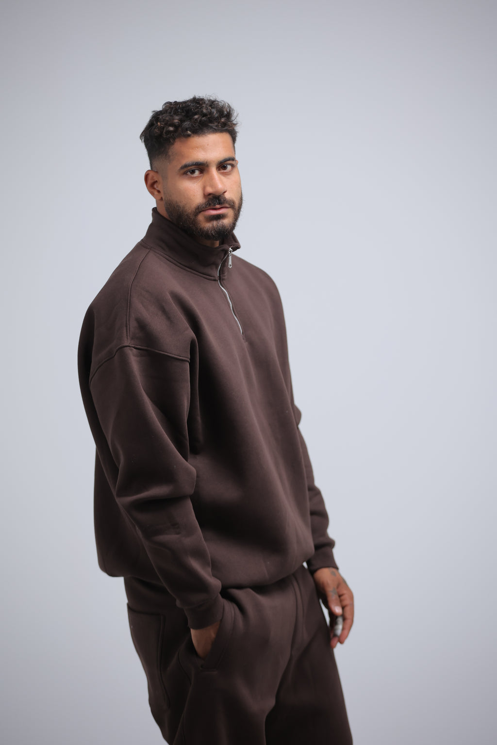 Brown Quarter Zip Winter Set