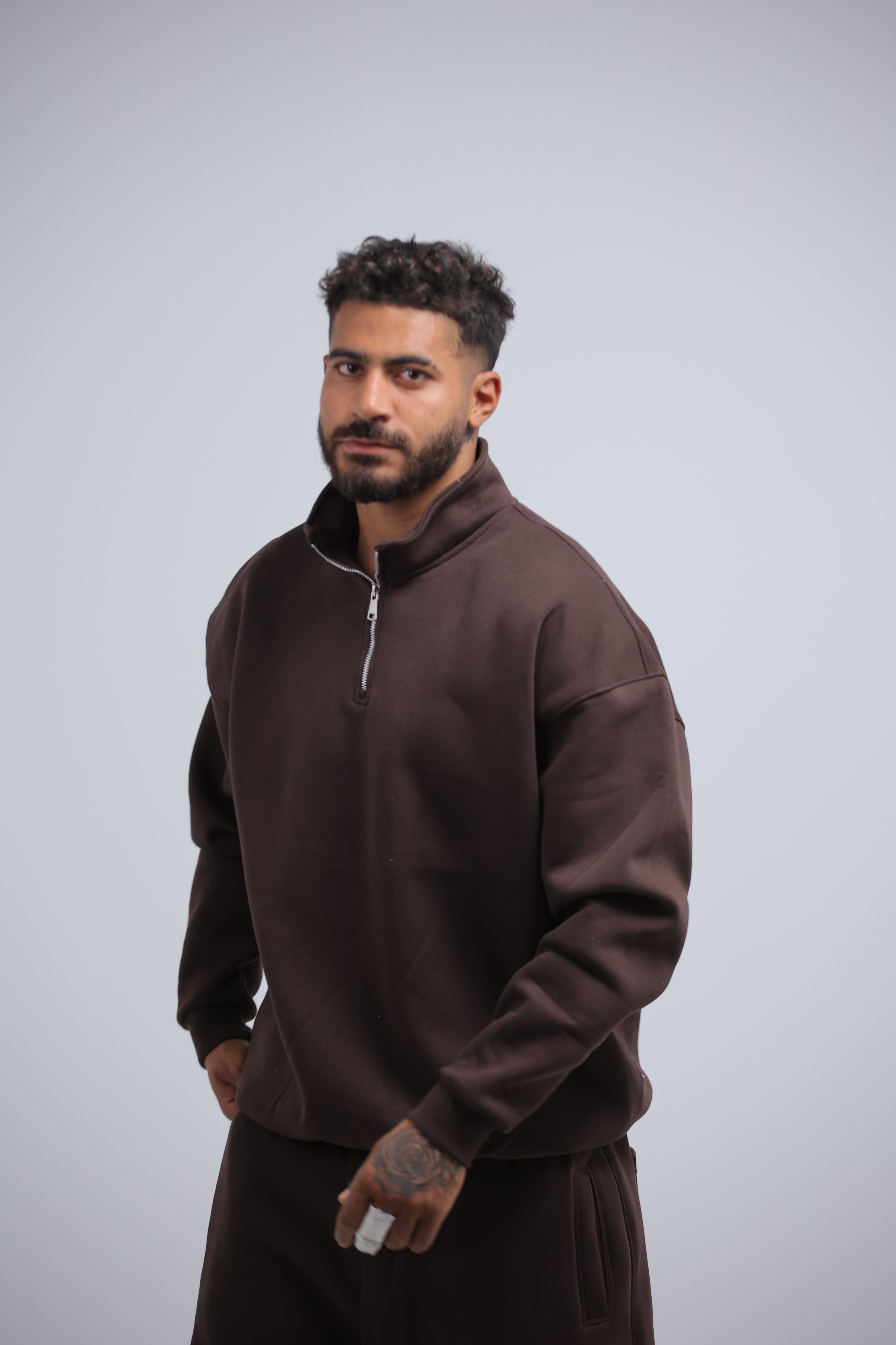 Brown Quarter Zip Winter Set