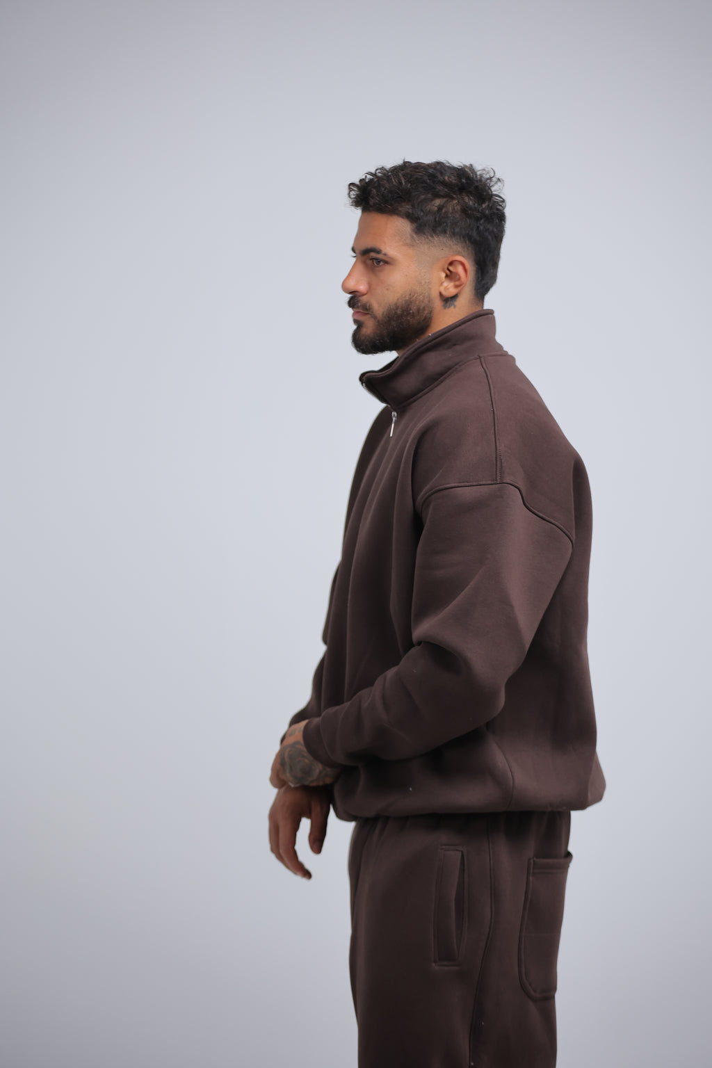 Brown Quarter Zip Winter Set