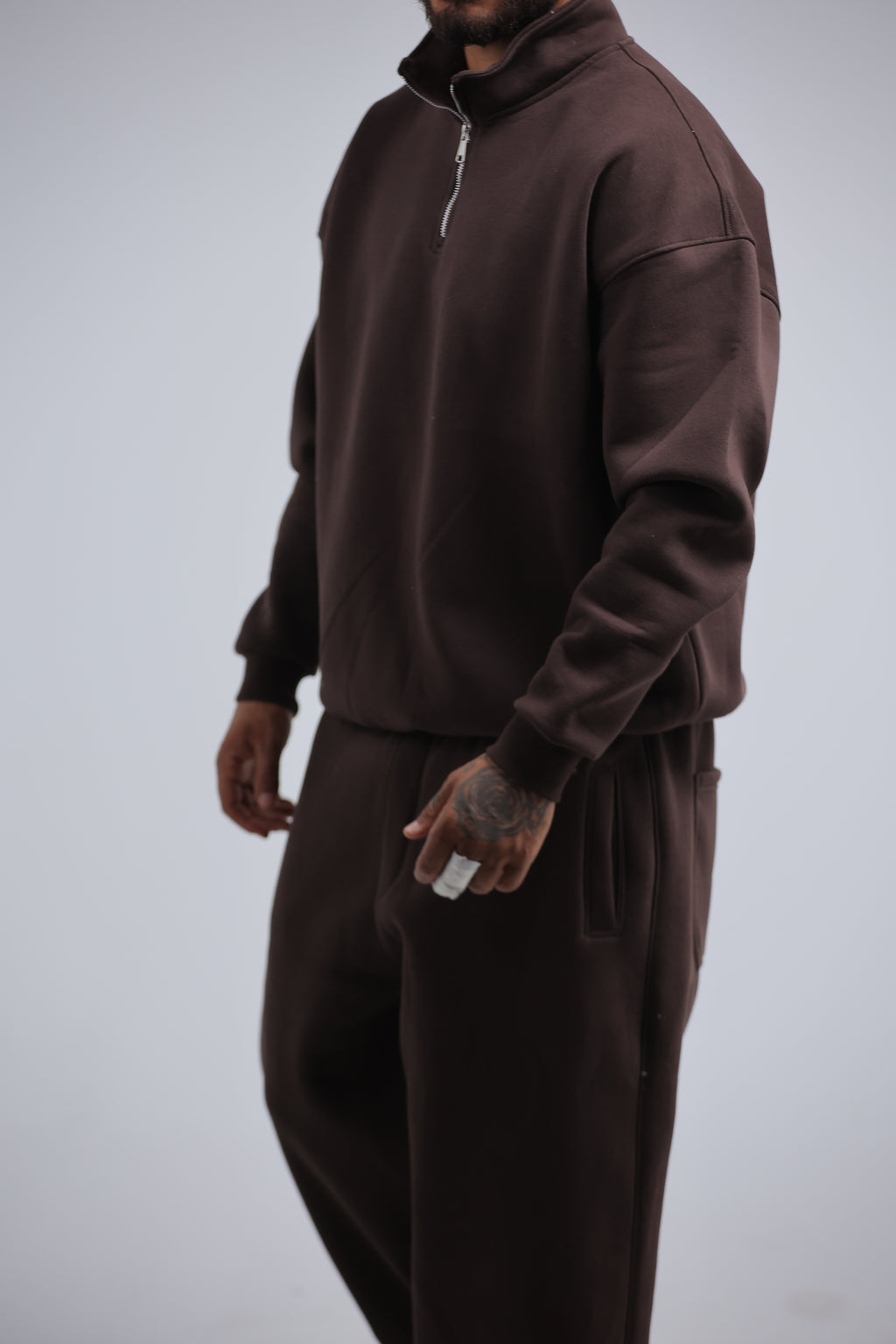 Brown Quarter Zip Winter Set