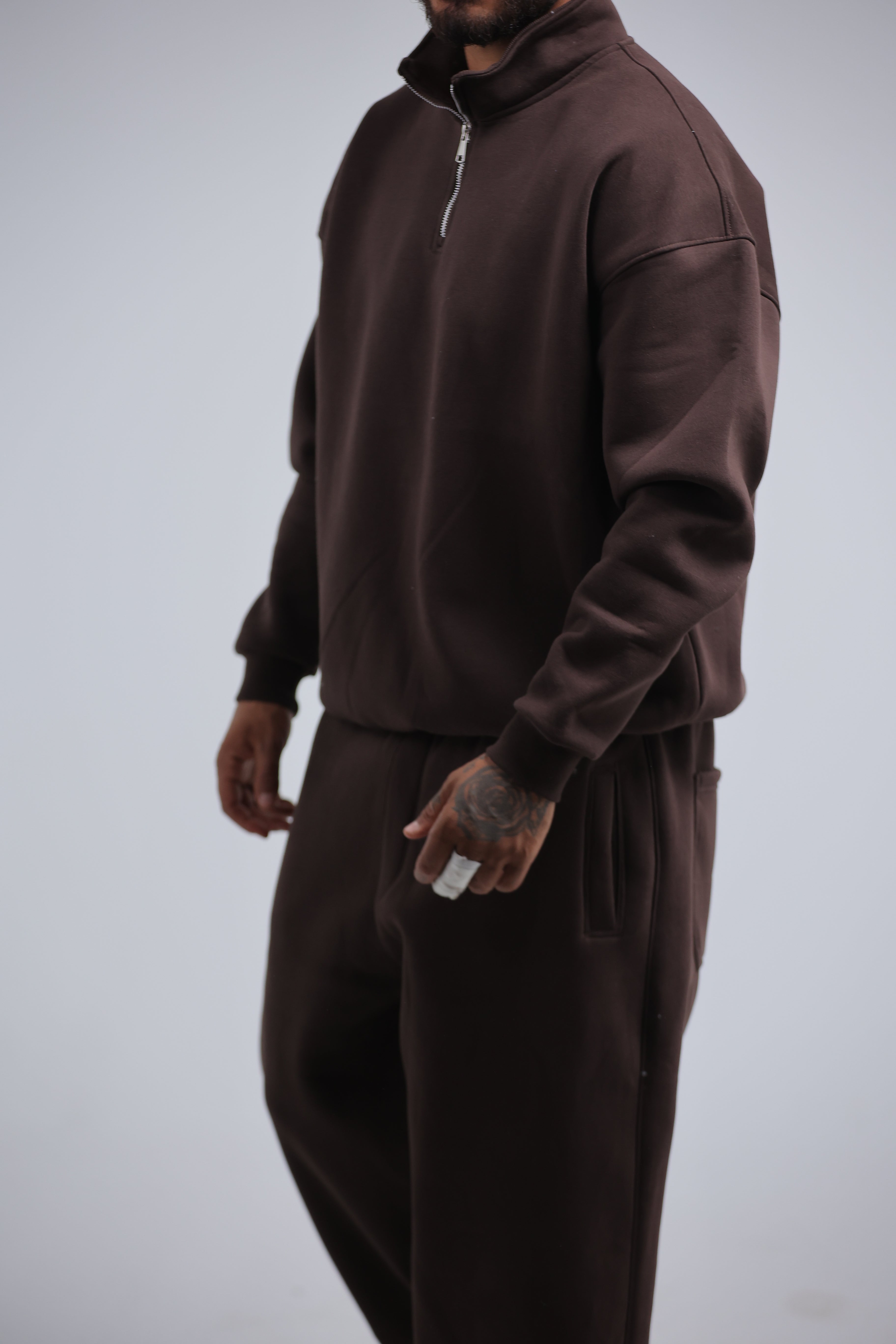 Brown Quarter Zip Winter Set