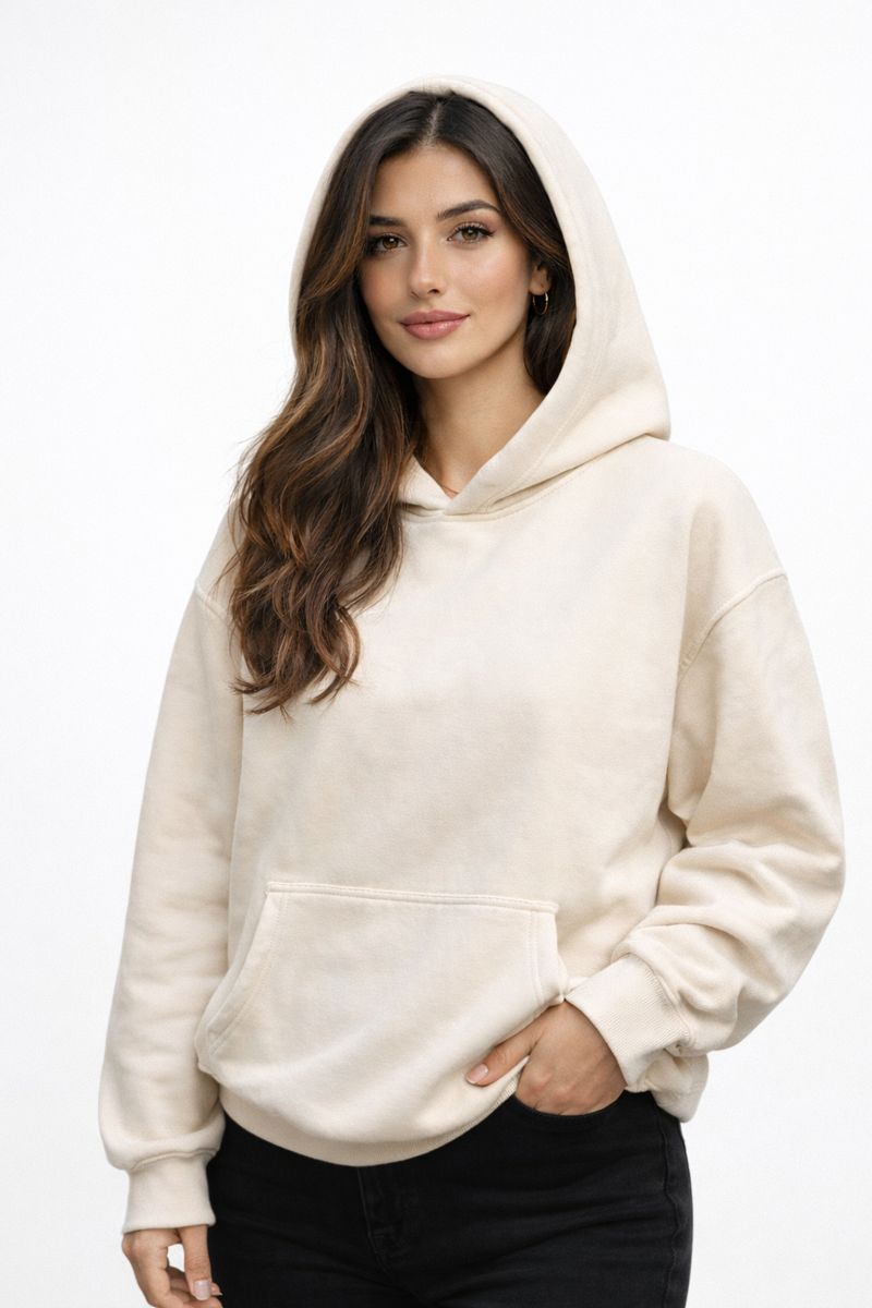 Cream Beige Over Size Hoodie